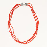 Tiny Coral Ball Necklace w/ Silver Indian Clasp