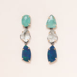 Colombian Emerald, Aquamarine, Australian Opal, Silver & 14K Gold Earrings