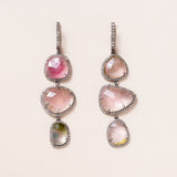 Natural Tourmaline set in Silver with Pave Diamonds Earrings