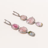 Natural Tourmaline set in Silver with Pave Diamonds Earrings