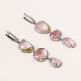 Natural Tourmaline set in Silver with Pave Diamonds Earrings