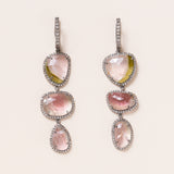 Natural Tourmaline set in Silver with Pave Diamonds Earrings