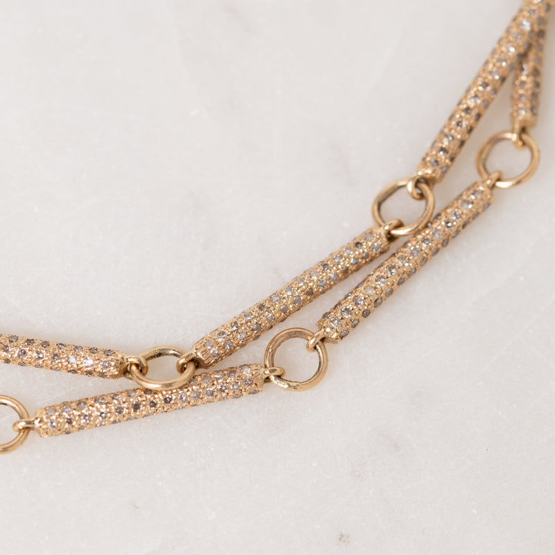 36" Gold and Diamond Bar Link Necklace with Diamond Clasp