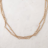 36" Gold and Diamond Bar Link Necklace with Diamond Clasp