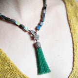 Emerald and Diamond Lotus Tassel Pendant