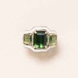Green Tourmaline & Ivory Enamel Ring