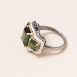 Green Tourmaline & Ivory Enamel Ring