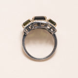 Green Tourmaline & Ivory Enamel Ring