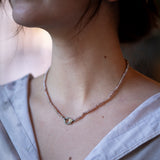 Dusty Rose Seed Pearl Necklace with Silver/Gold Diamond Pave Clasp