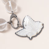 Hand Carved Mother of Pearl Pendant with Pavé Sapphire & Diamonds