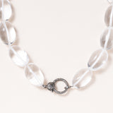 Oval Crystal Bead Chain with Double Sided Silver & Diamond Pave Clasp