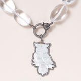 Mother of Pearl Owl Pendant with Diamond Pave