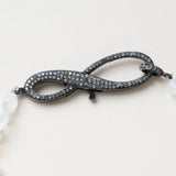 Round Moonstone & Lavender Quartz drop Necklace with Infinity Silver & Diamond Clasp