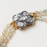 Natural Brown Zircon 3 Strand Necklace with Polki Diamond Clasp