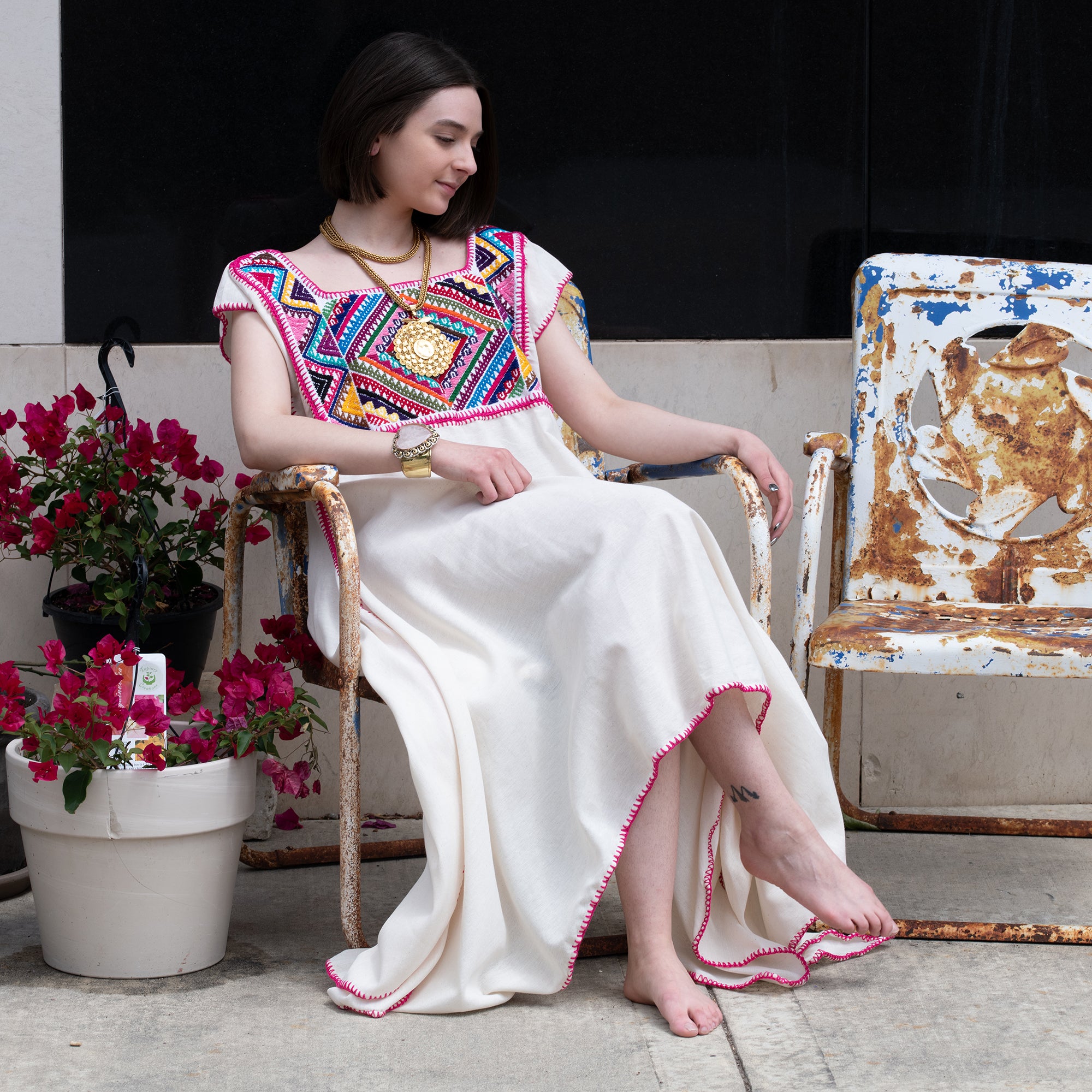Embroidered Huipil Dress Ochre Embroidered Huipil Dress Ochre