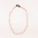 Dusty Rose Sweet Water Pearl Necklace with Silver Diamond Pave Infinity Clasp