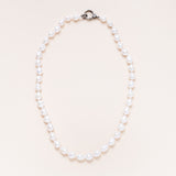 White Sweet Water Pearl Necklace with Diamond Pave Silver Clasp