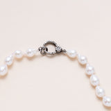 White Sweet Water Pearl Necklace with Diamond Pave Silver Clasp