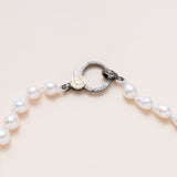 White Sweet Water Pearl Necklace with Diamond Pave Silver/Gold Clasp