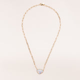 Pale Australian Opal, Pave Diamonds and 14 K Gold Paper Clip Necklace