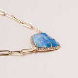 Australian Opal, Pave Diamonds and 14 K Gold Paper Clip Necklace