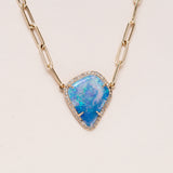 Australian Opal, Pave Diamonds and 14 K Gold Paper Clip Necklace