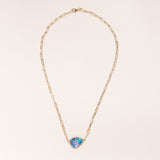 Australian Opal, Pave Diamonds and 14 K Gold Paper Clip Necklace