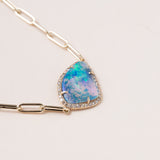 Australian Opal, Pave Diamonds and 14 K Gold Paper Clip Necklace