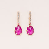 Pink Ruby Slices with Pave Diamond Leverback 14K Gold Earrings