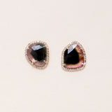 Organic Shaped Watermelon Tourmaline with Pave Diamond 14 K Gold Stud Earrings