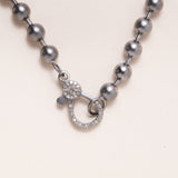 Oxidized Silver Ball Chain with Diamond Pave Clasp Necklace