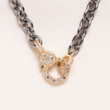 Oxidized Silver Chain, Golden Links and Gold Diamond Pave Clasp Necklace