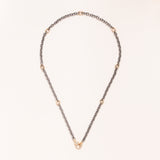 Oxidized Silver Chain, Golden Links and Gold Diamond Pave Clasp Necklace