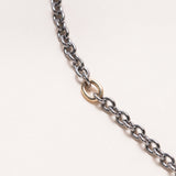 Oxidized Silver Chain, Golden Links and Gold Diamond Pave Clasp Necklace