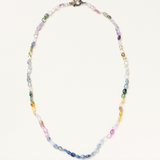 Multi Colored Soft Sapphire Necklace with Silver & 14K Gold Pave Diamond Clasp