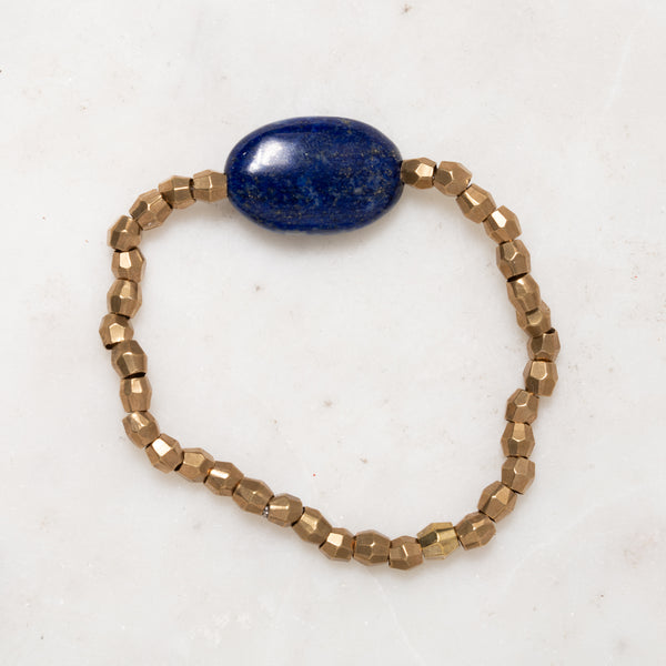 African Brass and Lapis Charm Bloom Bracelet