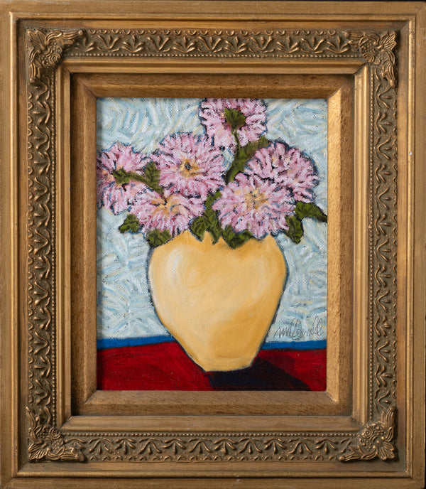 "Pink Flowers in Vase" Framed Painting