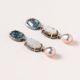 Bi-Color Kyanite, Natural Abalone Shell Cameo & Precious Pearl Earrings