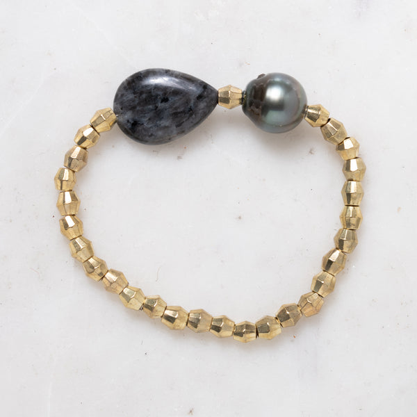 Brass, Labradorite and Tahitian Pearl Bracelet