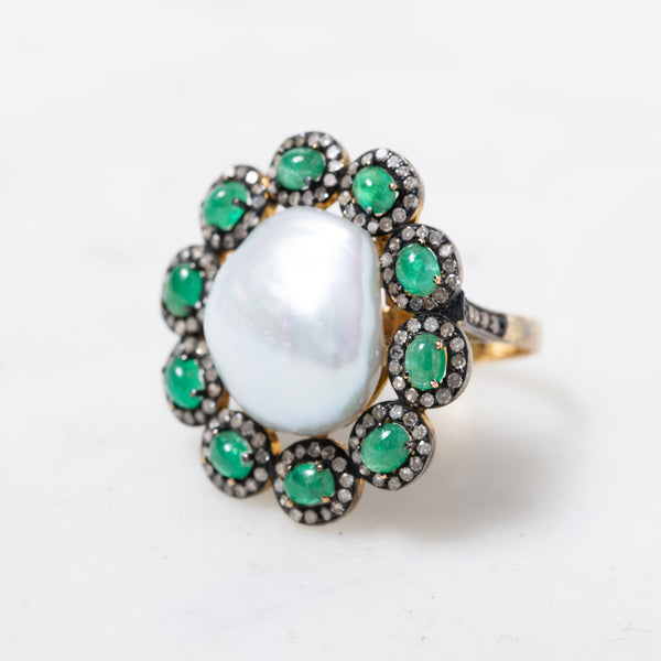 Pearl and Emeralds Ring
