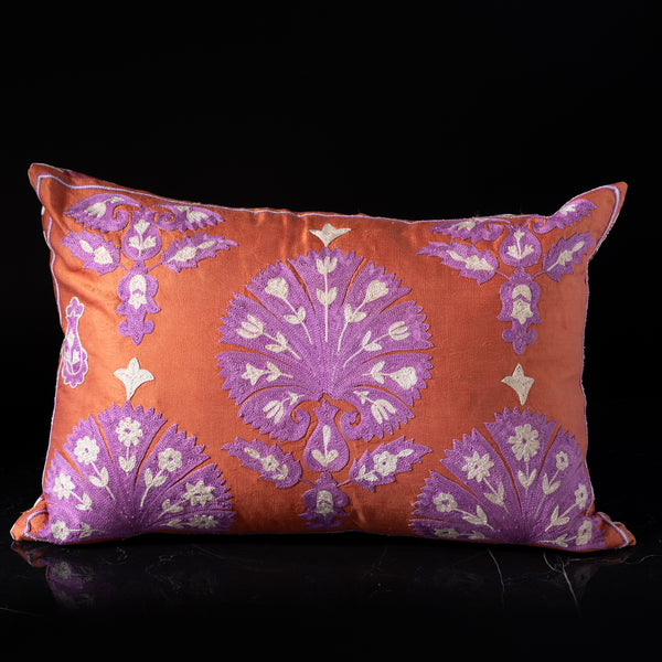 Uzbekistan Embroidered Pillow - Sunrise Blooms