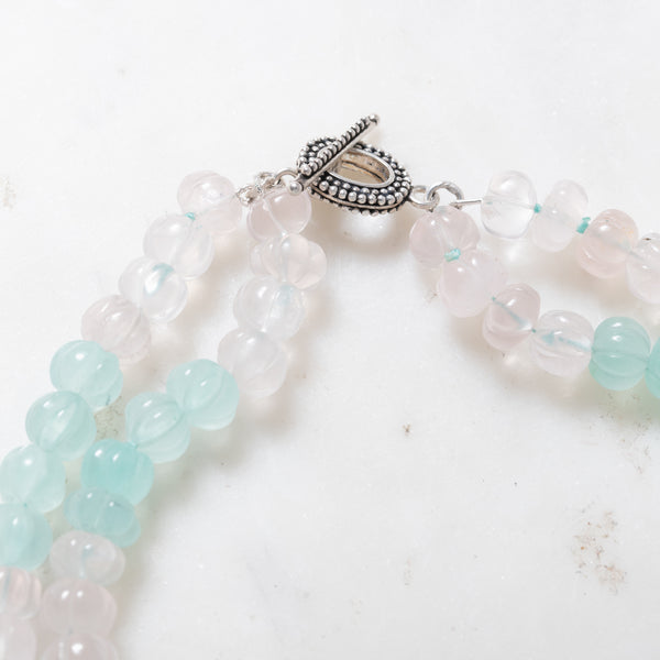 Rose Quartz & Aquamarine Necklace with Silver Clasp