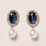 Kyanite and Precious Pearl Drop Earrings