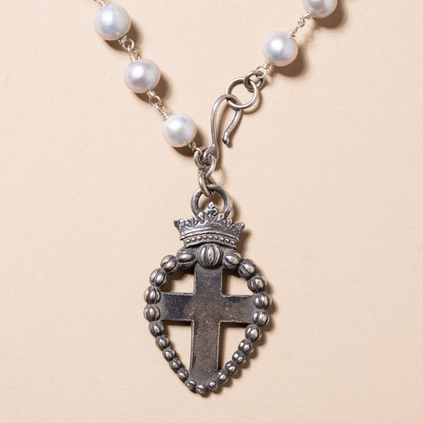 Beloved Sacred Heart Grey Pearl Necklace