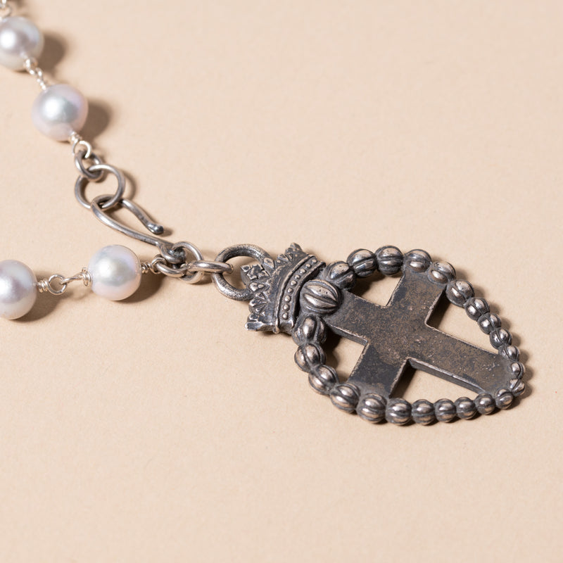 Beloved Sacred Heart Grey Pearl Necklace