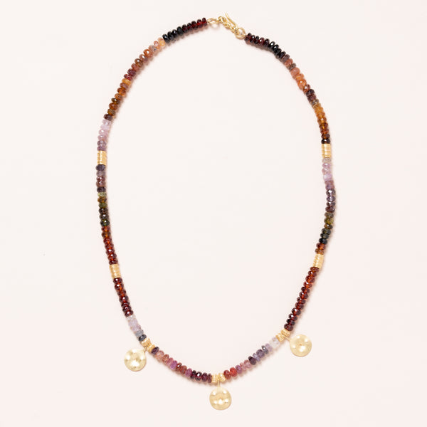 Multi Colored Garnet with Pierced Gold Pendants Necklace