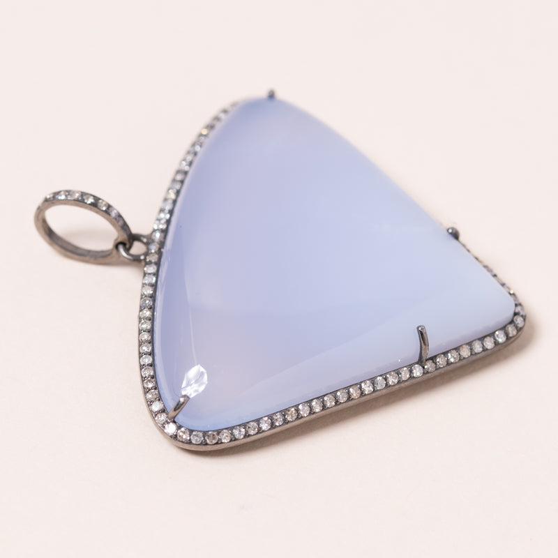 Chalcedony set in Silver with Diamonds Pendant