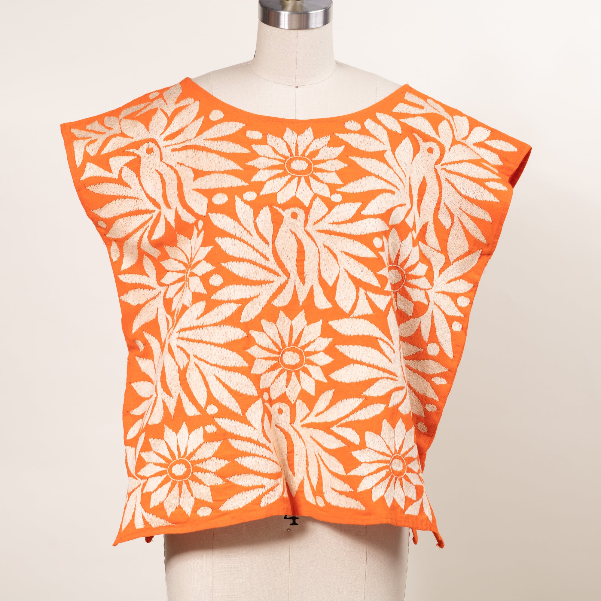 floral orange artisan made embroidered top