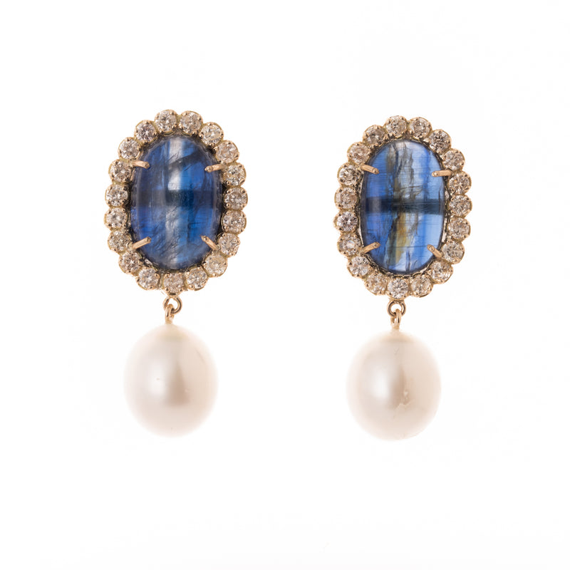 kyanite and precious pearl drop earrings 