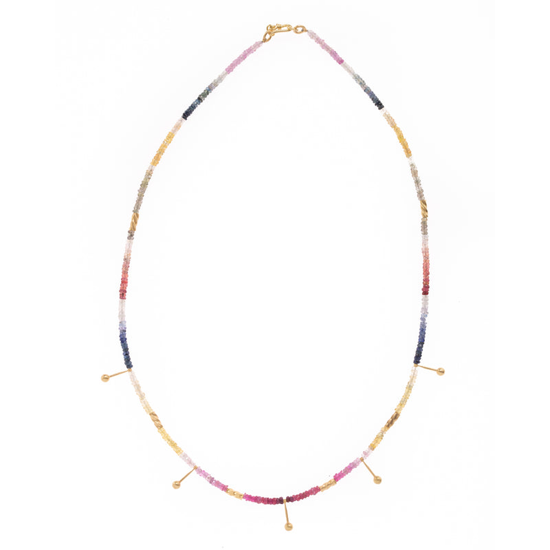 multi colored sapphire with gold drops necklace 